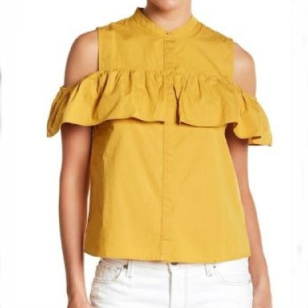 LUCKY BRAND Off Shoulders Mustard Ruffle Blouse